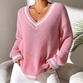 thumbnail image 2 of Timegard Chandails pour Femmes Col en V Profond Ample Confortable Mignon Chandail Blouse Automne Décontracté Manches Longues Hauts, 2 of 9