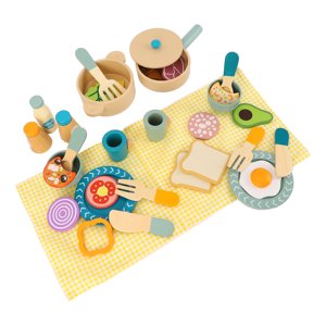 Ustensiles de cuisine en bois Jeu de jeu, en bois jeu de nourriture jeu de rôle de couleur vive sans danger pour les enfants