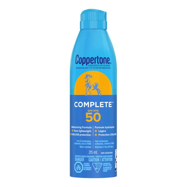 Coppertone Complete SPF 50 Sunscreen Spray, Lightweight and Moisturizing Spray Sunscreen, 215 ml