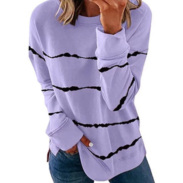 hoksml Vêtements d'Automne Mode Femme T-Shirt à Col Rond à Manches Longues d'Été Imprimé Décontracté Ample Blouse Chandail Hauts Liquidation