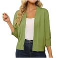 thumbnail image 1 of Penkiiy Cardigan Court à devant Ouvert à Manches 3/4 pour Femmes, Élégant Boléro pour Femmes, Vert Menthe, 1 of 5