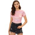 thumbnail image 1 of INSPIRE CHIC Women's Party Metallic Textured Short Sleeve Shiny Multicolor Top Light Pink S, 1 of 5