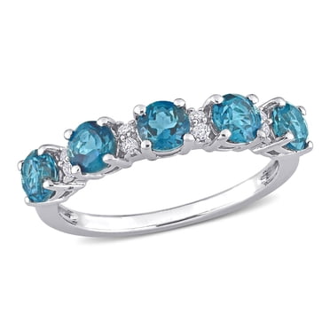 Miabella 1-5/8 Carat T.G.W. Blue Topaz and White Topaz Sterling Silver Stackable Anniversary Ring