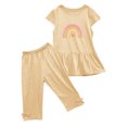 thumbnail image 2 of Chemises pour Filles, Ensemble Deux Pièces Été Col Rond Petit Imprimé Manches Courtes Manches Volantes Taille Élastique Pantalon Court, 2 of 5