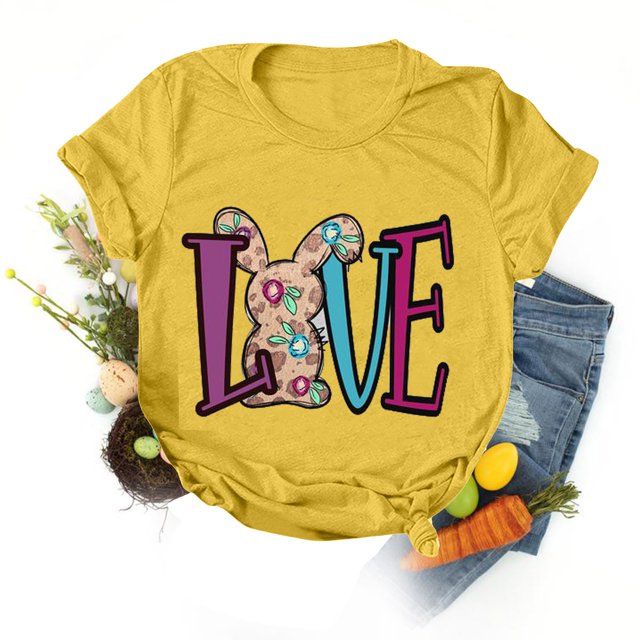 EGNMCR Easter T-shirt à Imprimé T-Shirts Graphiques pour Femmes T-Shirts à Manches Courtes pour Femmes T-shirt Décontracté Ample à Col Rond à Manches Courtes Blouse à Imprimé de Lettres T-shirt T-Shirts pour Femmes