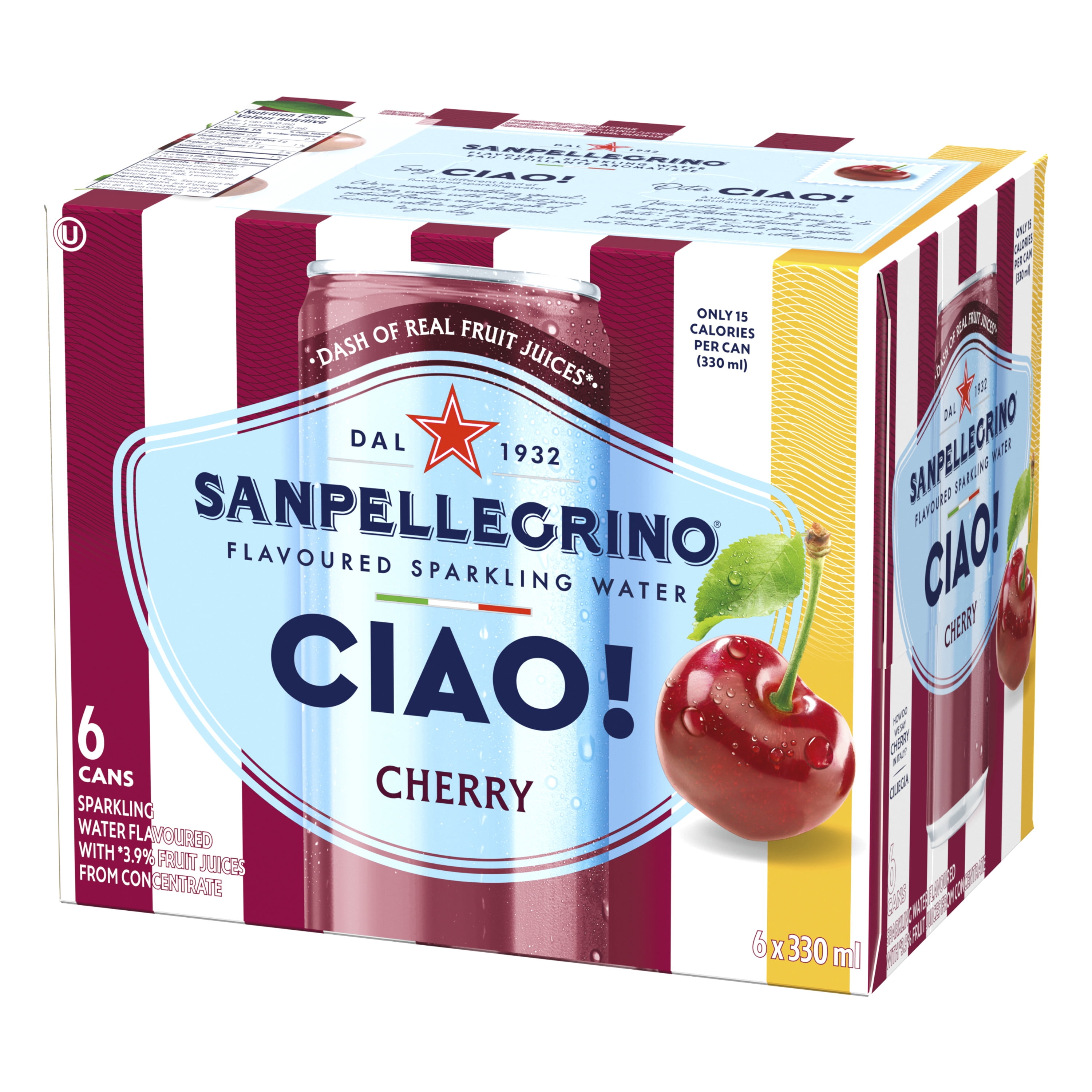 San Pellegrino CIAO! Cherry Flavoured Italian Sparkling Water, Dash of Real Fruit Juice 6x330ml