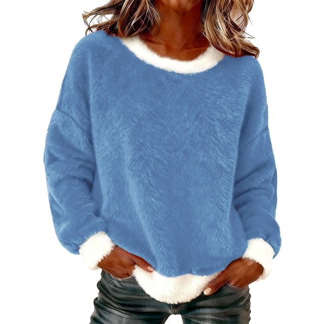 Chandails d'Automne et d'Hiver Grande Taille pour Femmes, Chandail à Capuchon à Col Rond en Flanelle Uni à la Mode et Décontracté pour Femmes, Chandails à Capuchon Amusants