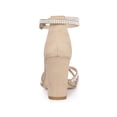 thumbnail image 2 of BLISSFUL STEP Women's Shoes Rhinestone Crisscross Strappy Block Heel Faux Suede Ankle Buckle Sandals Khaki 10, 2 of 7