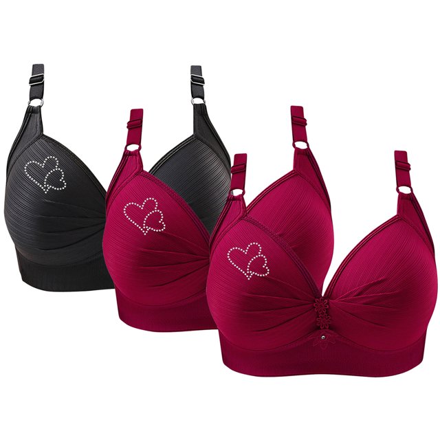 Bras for Women, 3PCS Womans Printing Gathered Together Large Size Daily Bra Underwear No Rims