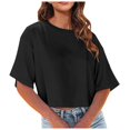 thumbnail image 1 of Fgnfyis T-Shirts Courts à Col Rond pour Femmes, Manches Courtes, Épaules Dénudées, Hauts Courts, T-Shirts pour Femmes, Noir, TG, 1 of 6