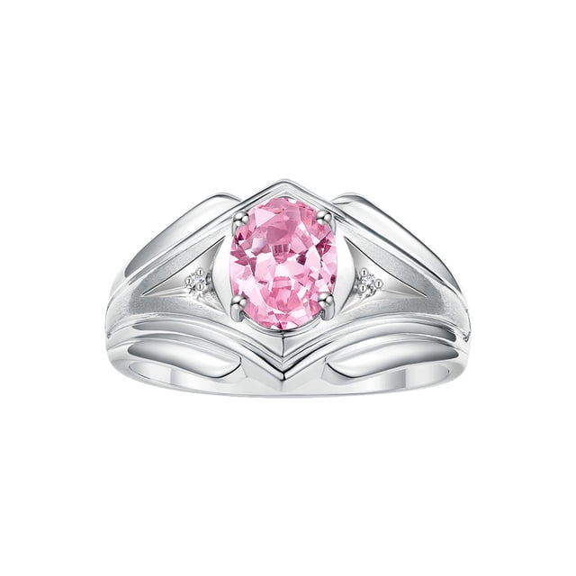 RYLOS Men's Rings Sterling Silver Rings Classic Designer Style 9X7MM Oval Gemstone & Diamond Ring Pink Ice October Birthstone Rings For Men Size 10