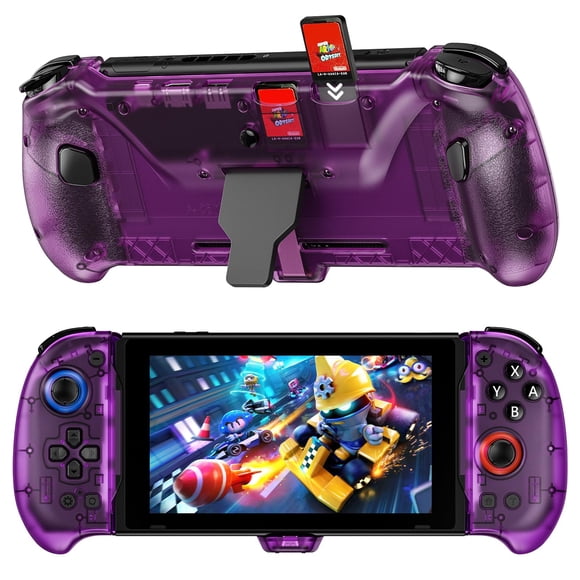 NexiGo Hall Effect Gripcon with Kickstand and HDMI Out for TV Docking Hall Sensing Joystick for Switch/Switch OLED Handheld Mode 4K/1080P Supported HDMI and USB 3.0 Port Purple