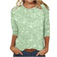 thumbnail image 1 of Hauts et Chemisiers pour Femmes Chemises à Manches 3/4 pour Femmes Hauts Tendance à Dégradé Imprimé T-Shirts Classiques à Col Rond Chemise 2024 Printemps Chemisiers Décontractés Offres du Prime Day Aujourd'hui 2024, 1 of 4