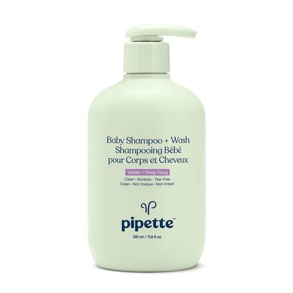 Pipette Non Irritant Shampooing Bebe pour Corps et Cheveux, Vanilla & Ylang Ylang (351ml)
