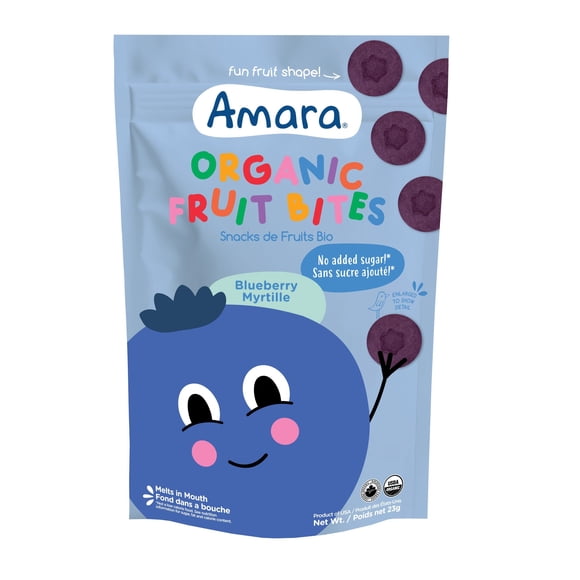 Amara Organic Fruit Bites, Blueberry, 23g, Melt-in-Mouth Baby & Toddler Snack. No Sugar Added.