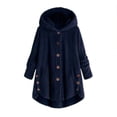 thumbnail image 3 of Qertyioot Women Plus Size Button Plush Tops Hooded Loose Cardigan Wool Coat Winter Jacket, 3 of 7
