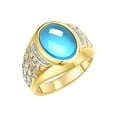 thumbnail image 3 of RYLOS Men's Rings 14K Yellow Gold Nugget Ring with Cabochon Gemstone & Diamonds Blue Topaz Rings For Men Size 8, 3 of 7