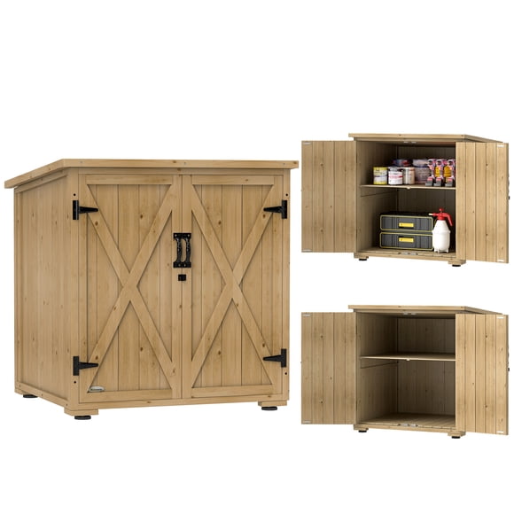 Outsunny Wood Outdoor Storage Cabinet Potting Shed with Adjustable Shelf