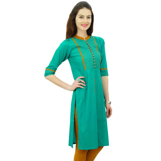 Phagun Kurti Droite à Col Mandarin pour Femmes, Motif Uni, Robe Ethnique Indienne de Designer