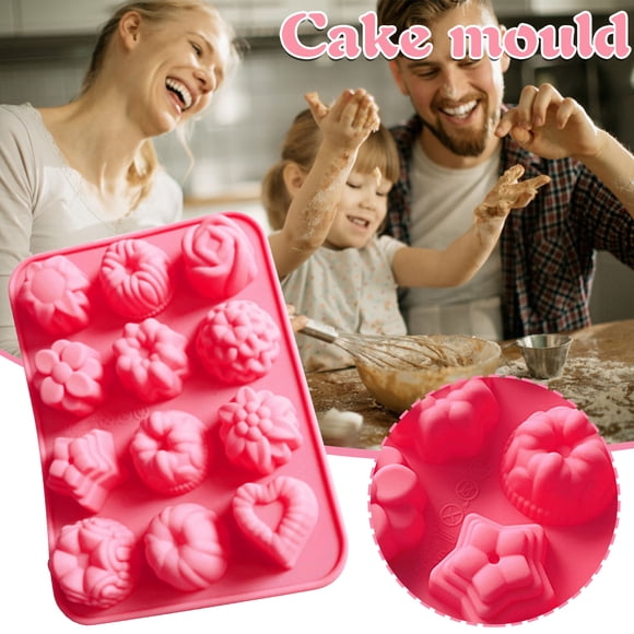 WIFKLSIIPG 12 DIY Molds with Different Flower-Shaped Silicone Mooncake Molds(Pink)