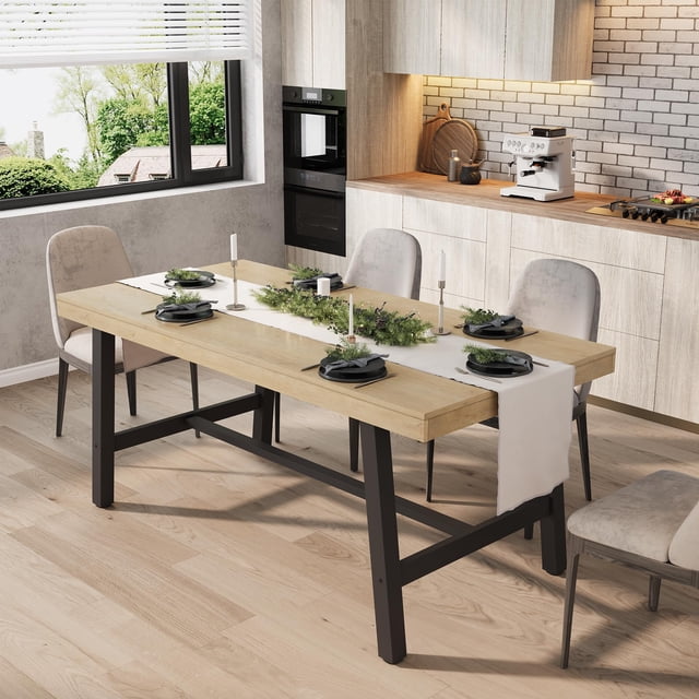 EDTara 62.99" Large Dining Table for 4–6, Rustic Wood Top with Sturdy Black Metal Legs, Industrial Rectangular Table for Kitchen, Dining Room & Living Room