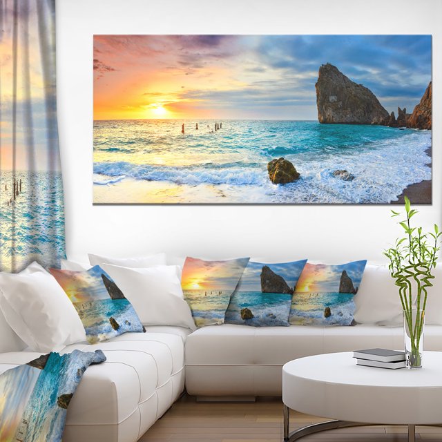Vibrant Morning Sea with Yellow Sun - Seascape Canvas Art Print