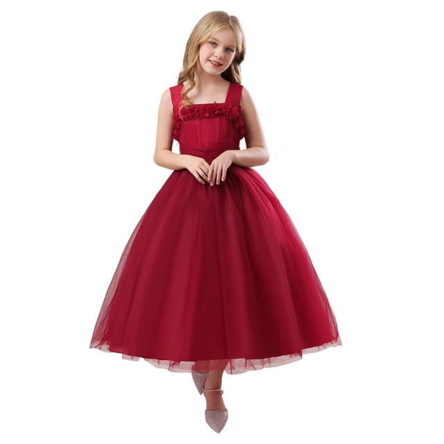 MIASHUI Robe Tutu Élégante Sans Manches pour Filles, Tenue Formelle Fluide à Étages, Grands Enfants Tout-Petits, Rouge Brique, 16-17 Ans
