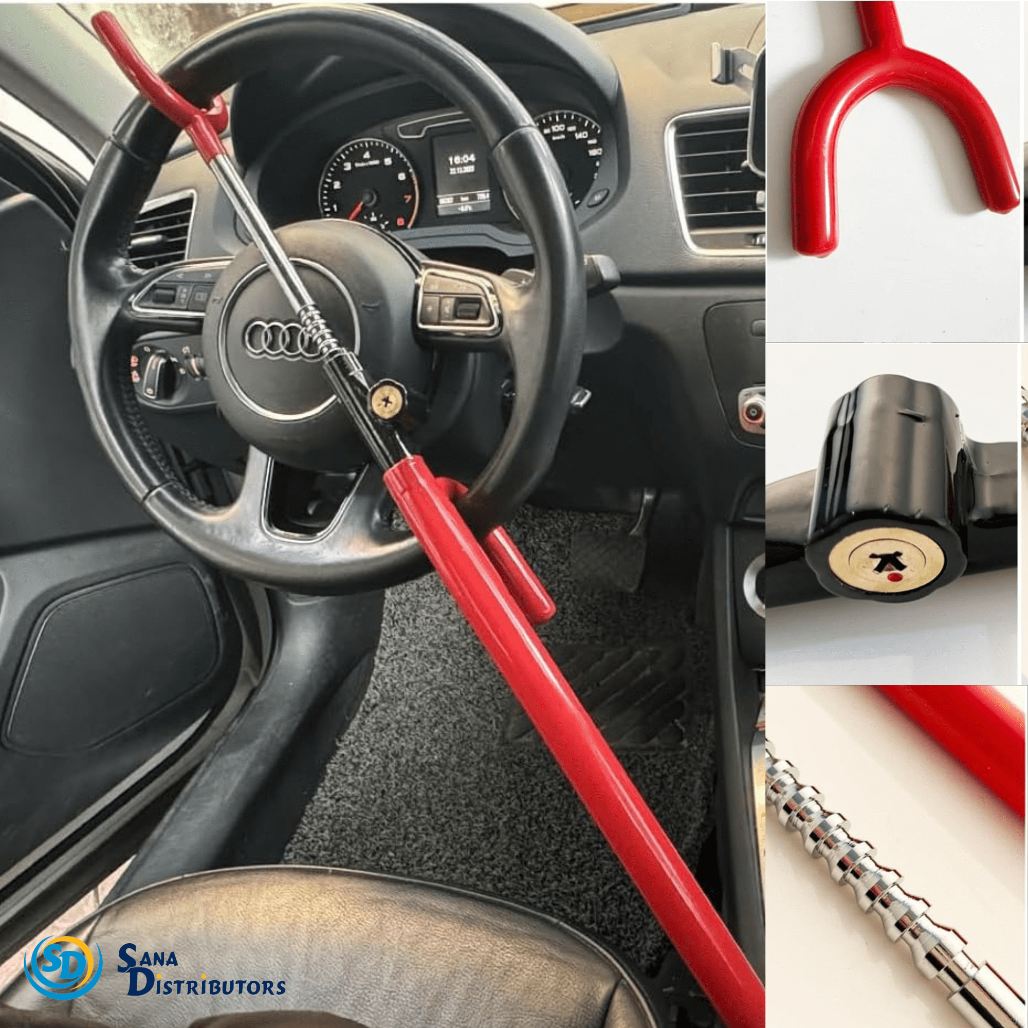 SD Steering Wheel Lock With Key Vehicle Anti-theft Device - Red