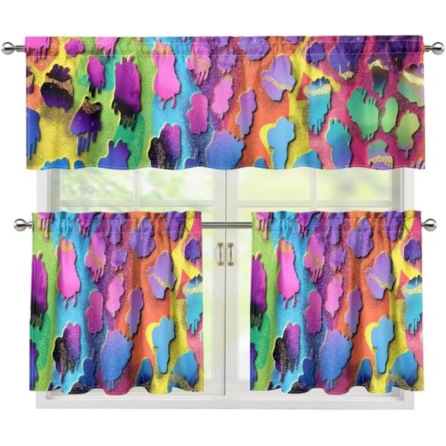 Kitchen Curtain Valance and Tiers Set Kitchen Window Curtains Kitchen Valance Long Tier Curtains Cafe Curtains Rod Pocket Valances Home Decor Colorful Spot