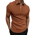 thumbnail image 1 of DPTALR Hommes Décontracté Uni Col Rabattu Chandail Patchwork Fermeture Éclair Manches Courtes Blouse, 1 of 5