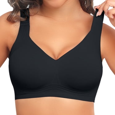 PoseFree Jelly Bra for Women Seamless Wireless Bra Soft Comfort Full Coverage Supportive Bras, Black M
