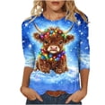 thumbnail image 2 of QIPOPIQ Hauts pour Femmes Manches 3/4 Col Ras du Cou T-Shirts Mignons Décontractés Imprimé Hauts Tendance T-Shirt Trois Quarts Chandail d'Été Liquidation, 2 of 5