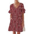 thumbnail image 1 of Liquidation d'Été 2025! Robe pour Femme Grande Taille, Liquidation de Robes d'Été pour Femmes, Robe d'Été Décontractée pour Femme Douce et Mignonne à Col en V avec Poches Imprimée à Manches Courtes à Volants, 1 of 4