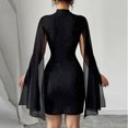 thumbnail image 4 of huilin Robe Cape en Chiffon Perlé Côtelée à Col Rond pour Femmes, Robe Enveloppante à Manches Longues pour Usage Quotidien, Fête, Rendez-Vous, Tenue de Luxe, 4 of 9