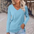 thumbnail image 2 of Timegard Womens Tops V-Neck Long Sleeve Basic Tee Solid Color Comfy Blouse Fall Casual Tunic Tops, 2 of 5