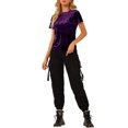 thumbnail image 1 of INSPIRE CHIC T-Shirt Décontracté en Velours Violet à Col Rond et Manches Courtes pour Femme, Taille TP, 1 of 8