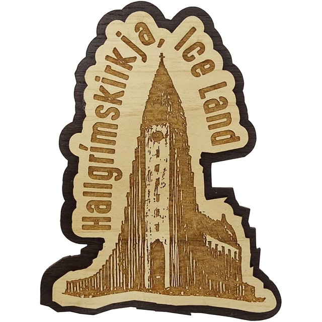 Printtoo Hallgrmskirkja Terre de Glace Gravée Objets de Collection Souvenir Aimant de Réfrigérateur en Bois