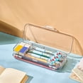 thumbnail image 4 of Clearance! School Supplies Lzobxe Pencil Case Double Pencils Box Clear Stationery Box with 4 Removable Ruler Dividing Spacers Multi Home Utility Box for Pencils Erasers Clips One Size Clear, 4 of 6