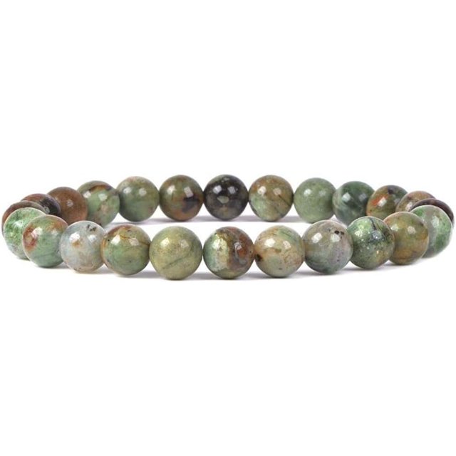 Bracelet Extensible Unisexe en Perles Rondes 8 mm en Pierre Précieuse d'Opale Verte Naturelle 7 Pouces
