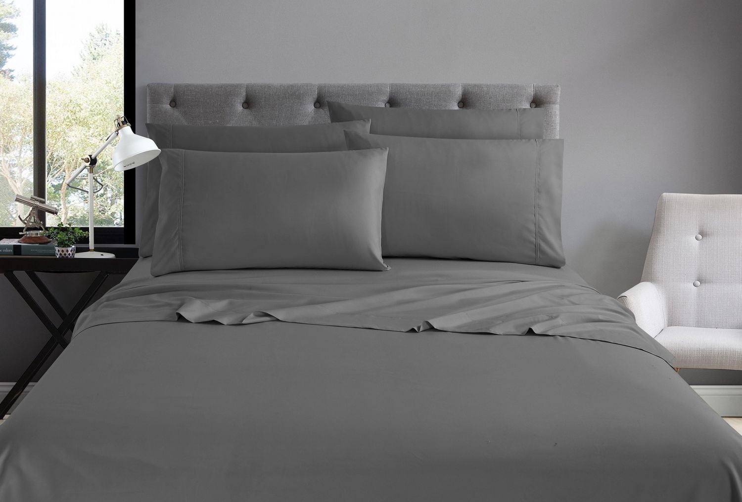 Swift Home Luxury 6-Piece Sheet Set with Extra Pillow Case, Double, Gray