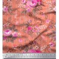 thumbnail image 1 of Soimoi Moss Tissu Georgette à Rayures, Feuilles et Imprimé Floral de Roses, Tissu au Mètre, 42 Pouces de Large, 1 of 3