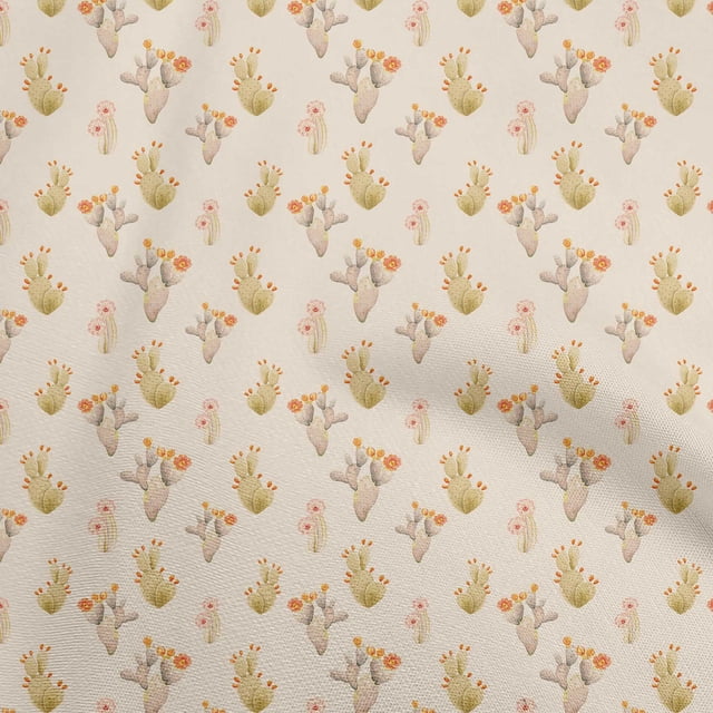 oneOone Rayon Yellow Fabric Cactus Sewing Material Print Fabric By The Yard 56 Inch Wide