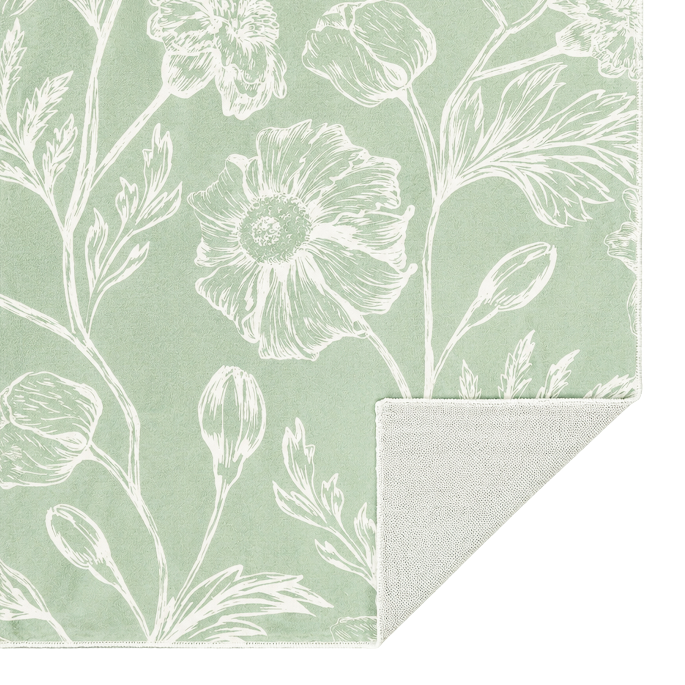 Tapis lavable Collective Essentials 48 x 72 po, motif floral sauge