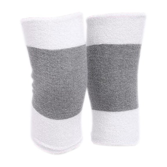 Knee Support Elastic Weave Sleeves Kneecap Thicken Warm Kneepad for Sports Cycling (White and Grey)