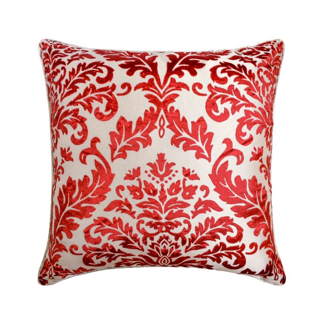 The HomeCentric Housse de Coussin Décorative, Housses de Coussin Rouge Cayenne, Housse de Coussins Damassé Rouge, Lot de 2 Housses de Coussin, 18x18 Pouces (45x45 cm), Taie d'Oreiller Carrée en Velours Burnout, Floral - Damassé Rouge Cayenne