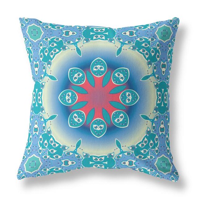 HomeRoots 410916 18 in. Turquoise & Rose Bijou Intérieur & Extérieur Zippé Throw Oreiller & 44; Bleu & Rouge