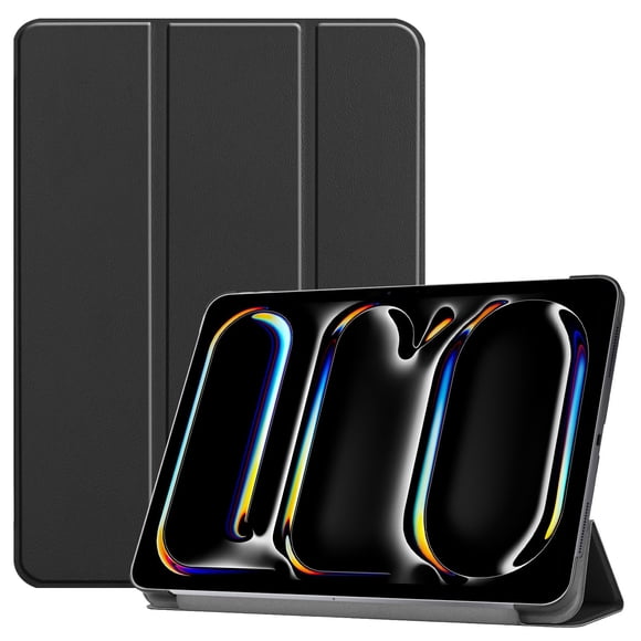 PANDACO Black Leather Folio Case with Smart Cover for iPad Air 11-inch (2024-2025)