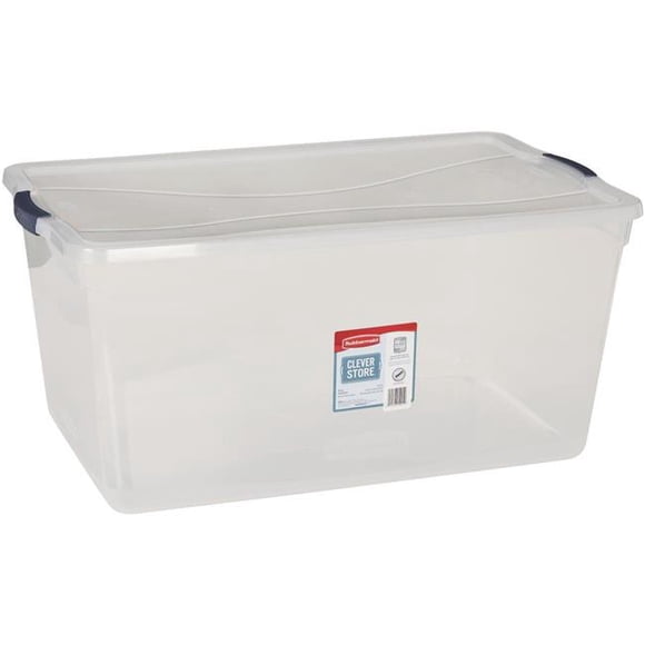 Rubbermaid RMCC950001 Clever Store Latching Lid Storage Tote, Clear