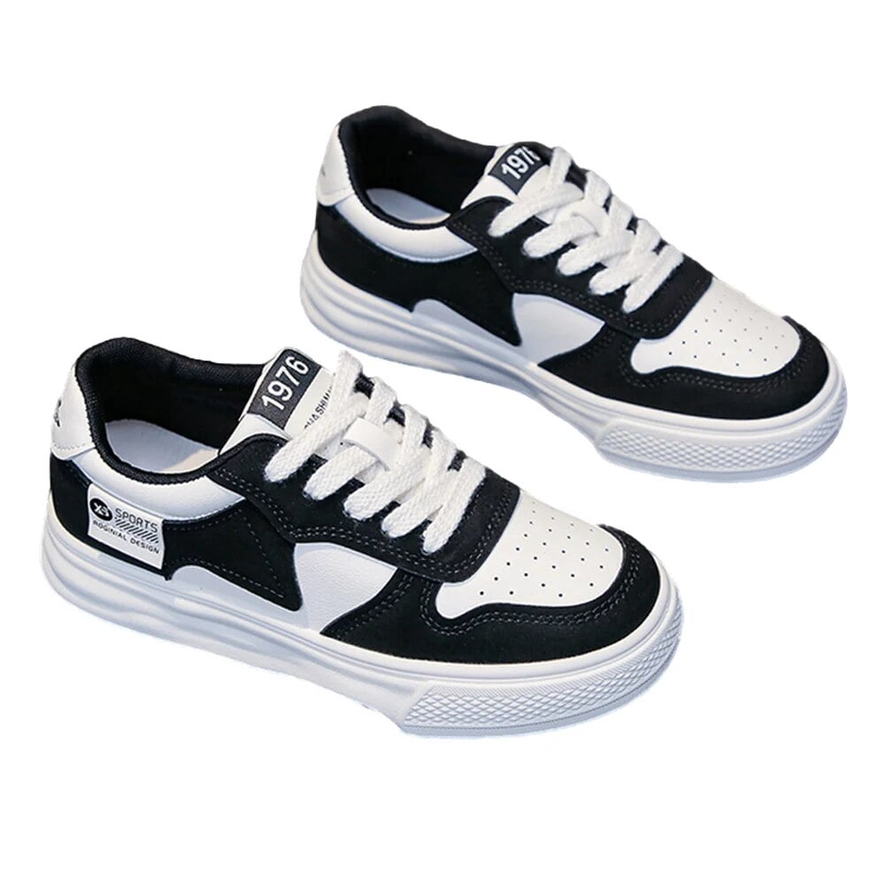 Women Running Shoes Wear-Resistant PU Leather Walking Sneakers Lightweight Lace Up Sneakers Breathable for Outdoor Travel