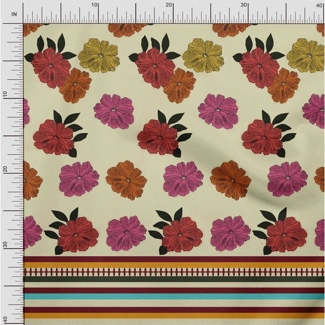 oneOone Viscose Jersey Fabric Stripe & Floral Panel Printed Craft Fabric BTY 60 Inch Wide